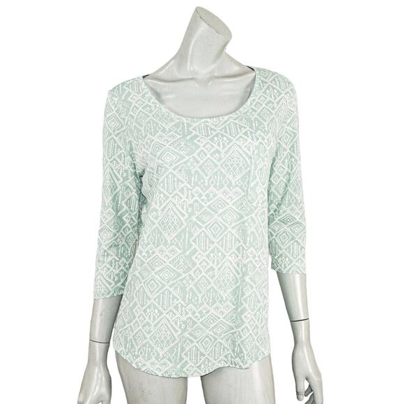 Peruvian Connection Scoop Neck Blouse Green Geo Print size S - Picture 3 of 6